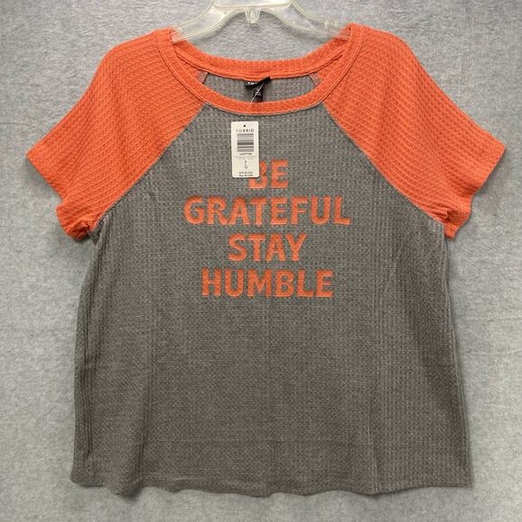 NEW Torrid Grateful Grey and Hot Coral Waffle Knit Tee Size 0/Large - Picture 2 of 6